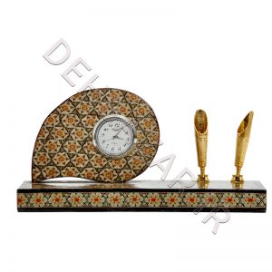 صنایع دستی - جا قلمی ترنجی دوبل ساعت دار