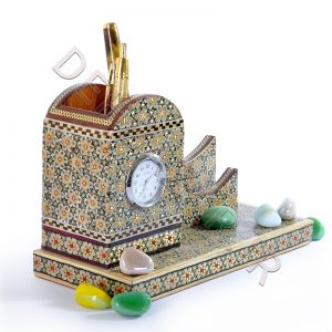 صنایع دستی - جاقلمی لیوان چهارگوش ساعت دار