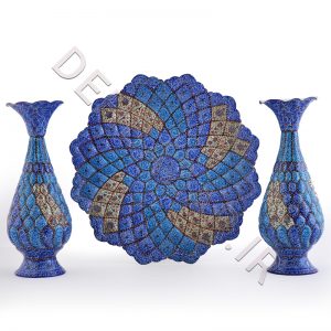 پک 3 تیکه بشقاب و گلدان میناکاری