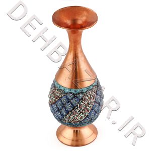 گلدان صراحی مس و میناکاری