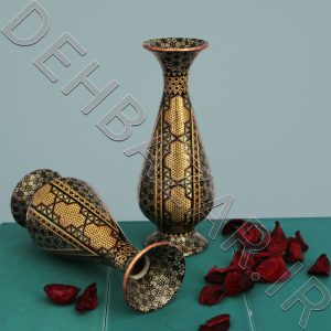 جفت گلدان خاتم‌کاری 16 سانتی