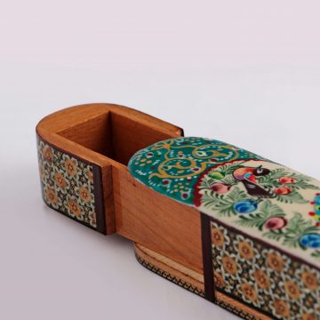 جا قلمی خاتم کشویی طرح طاووس